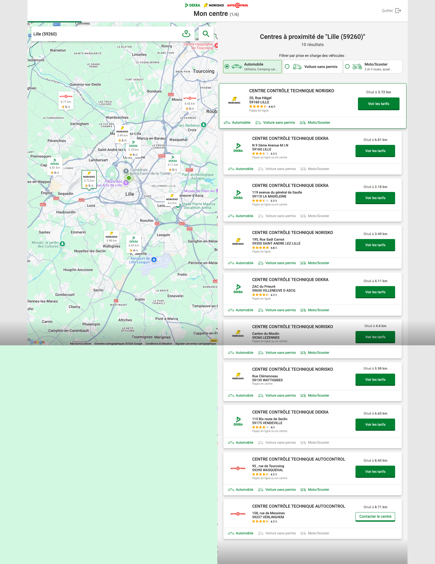 Localisateur de centres avec carte interactive et centres à proximité
