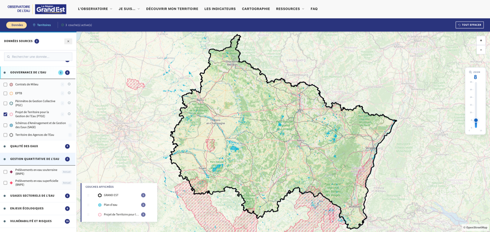 Water governance layer with water management scheme and territorial water plan perimeters