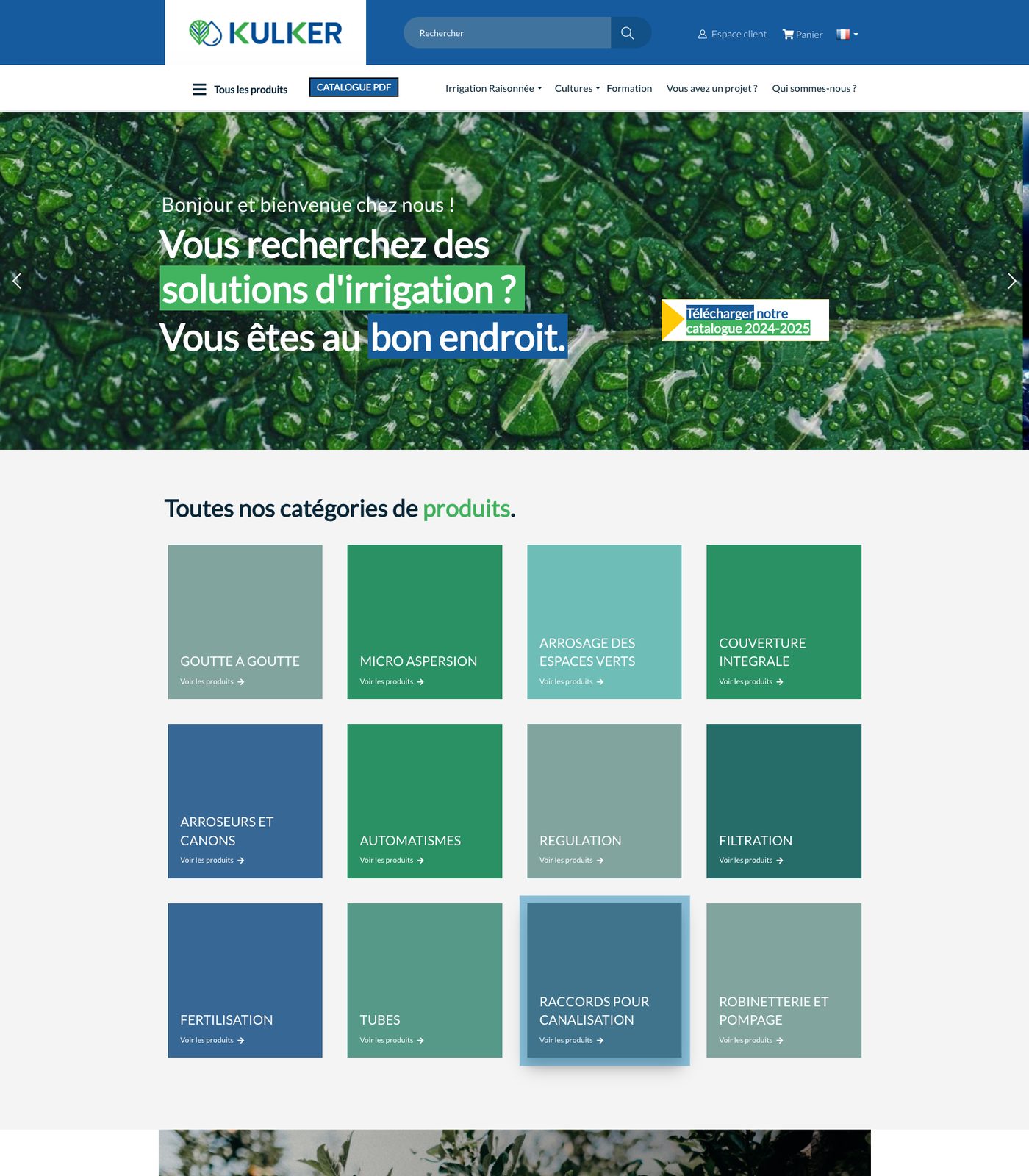 Page d'accueil de la boutique B2B Kulker avec ses catégories de produits