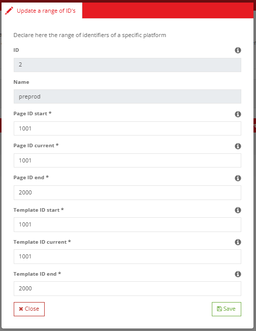 Editing a platform id range for an environment