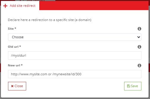 Creating a redirect — old URL, new URL and type