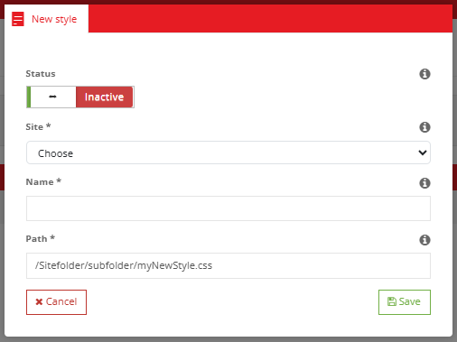 Creating a new style — name and CSS source