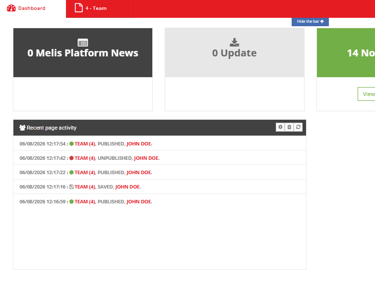 The Recent User Activity dashboard widget