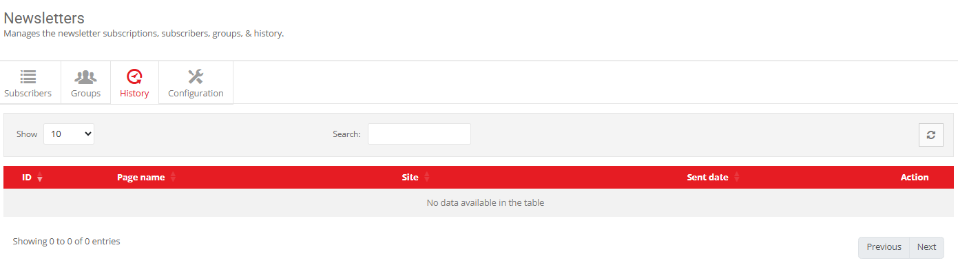The newsletter send history archive